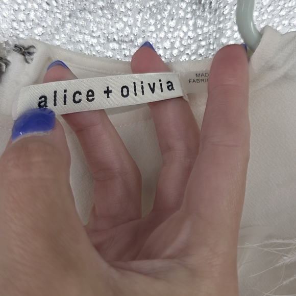 Alice + Olivia Cream Feather Sleeve Crop Top - Picture 3 of 8